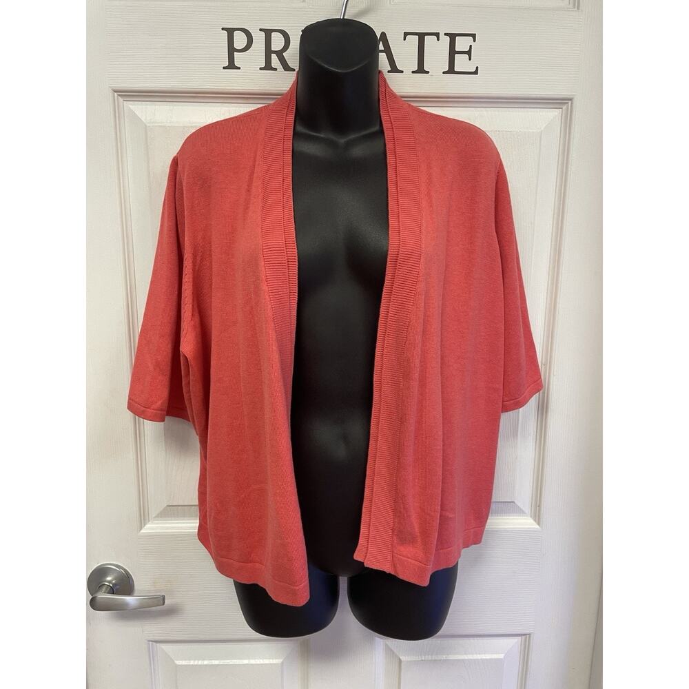 NEW Coldwater Creek Coral Cardigan 1X S/S Sleeve Open Front ~~